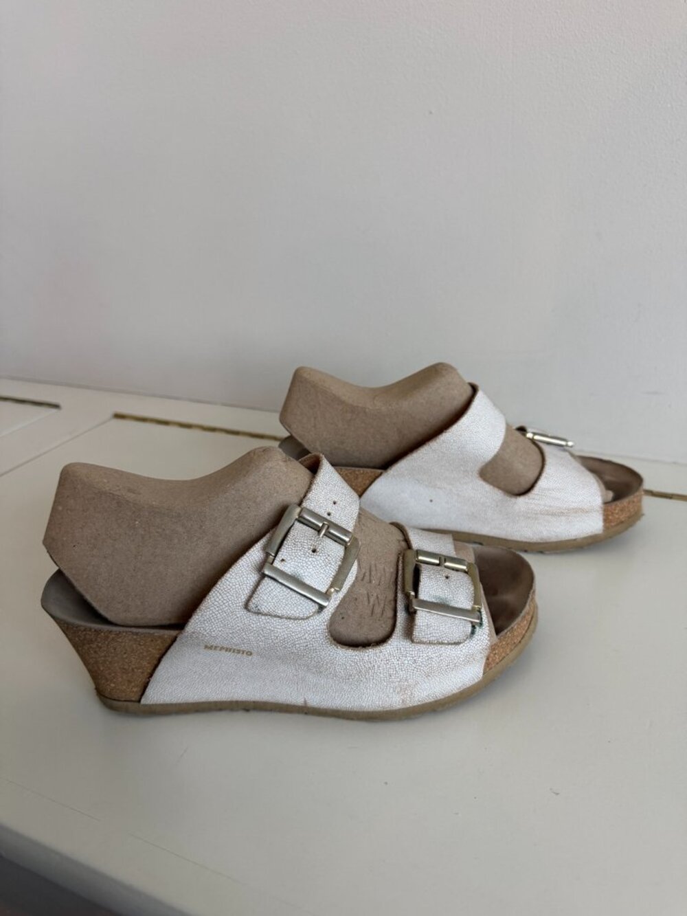 Mephisto Lissandra Platinum Rose Leather Cork Wedge Buckle Sandals EU 36 US 6